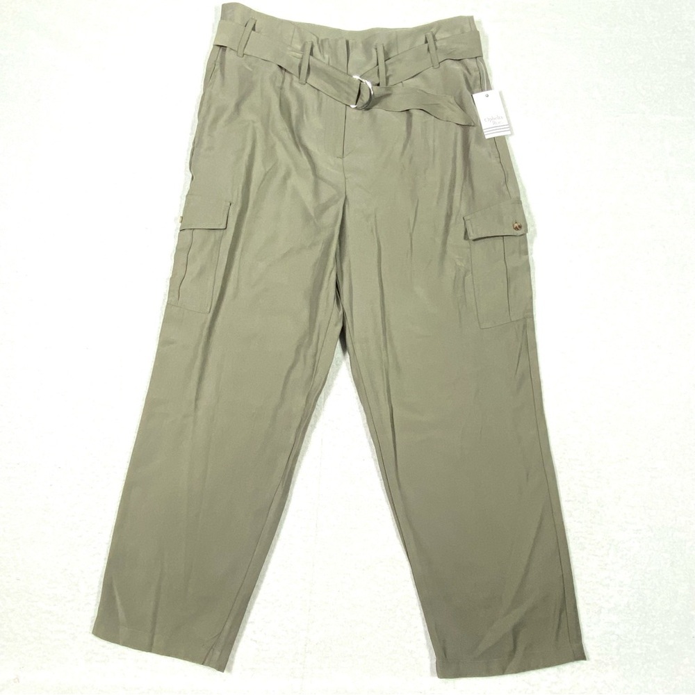 Ophelia Roe Cargo Pants Women's 14 Sage Green Hi Rise Belted Lightweight NWT
